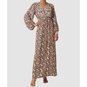 FIGUE Emani Snakeskin-Print Blouson Sleeve Dress Size XS